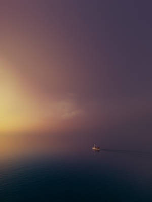 Paranormal Boat Foggy Sea Sunset Wallpaper