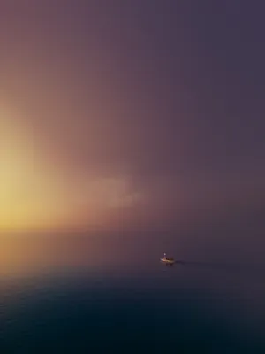 Paranormal Boat Foggy Sea Sunset Wallpaper