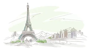 Paris Colored Pencil Drawing Wallpaper