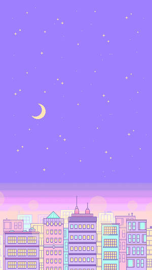 Pastel Aesthetic City Skyline At Night Wallpaper