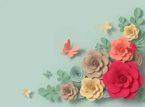 Pastel Desktop With Paper Flowers And Butterflies Wallpaper