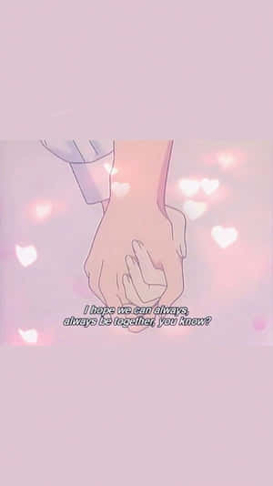 Pastel Pink Aesthetic Anime Holding Hands Wallpaper