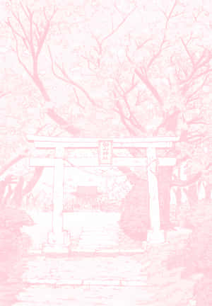 Pastel Pink Torii Gate Aesthetic Manga Wallpaper
