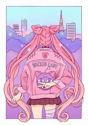 Pastel Sailor Moon Chibiusa Aesthetic Illustration Art Wallpaper