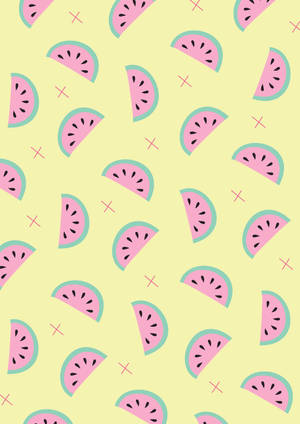 Pastel Yellow Cute Watermelon Design Wallpaper