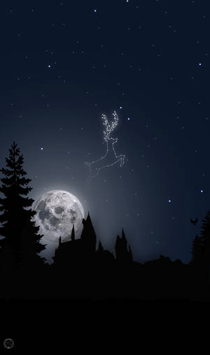 Patronus Stag Cute Black And White Wallpaper