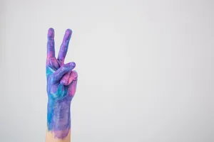 Peace Symbol Hand Purple Pink Paint Wallpaper