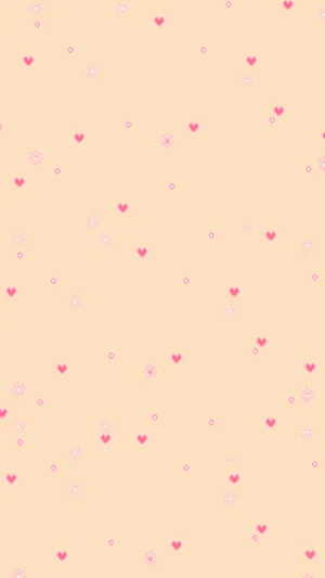 Peach Background Pink Hearts Wallpaper