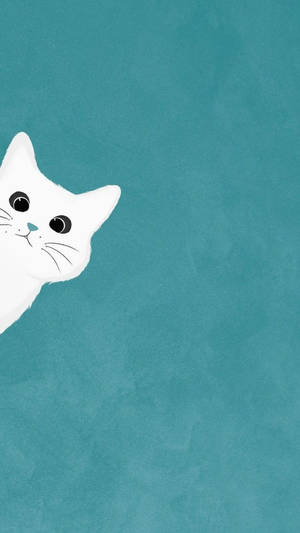 Peeking White Cat Plain Aesthetic Wallpaper