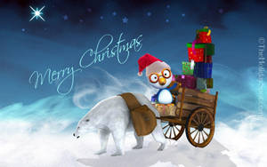 Penguin Santa Pretty Christmas Card Wallpaper