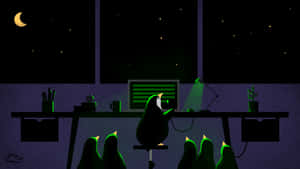 Penguins Sitting At A Desk Wallpaper