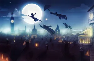 Peter Pan Flying To Neverland Wallpaper