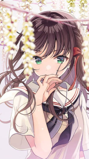 Phone Girl Anime In School Uniform Wallpaper