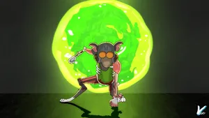 Pickle Rick Coming Out Of Portal Wallpaper