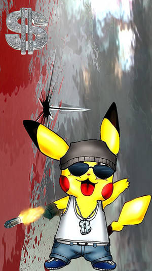 Pikachu Embraces The Gangster Vibe In Cartoon Art Wallpaper