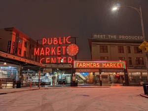 Pike Place Market Evening Snow Wallpaper