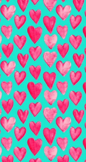 Pink And Pink Hearts On A Turquoise Background Wallpaper