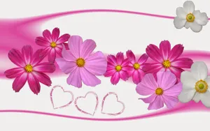 Pink And White Cute Floral With Hearts Wallpaper