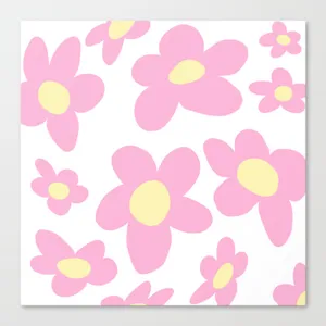 Pink And Yellow Flowers On White Canvas Wallpaper