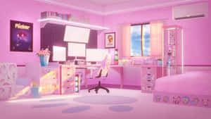 Pink Anime Gamer Room Setup Wallpaper