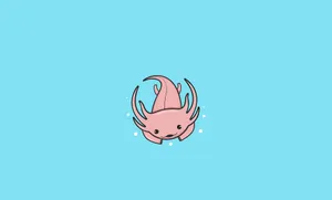 Pink Axolotl In Blue Wallpaper