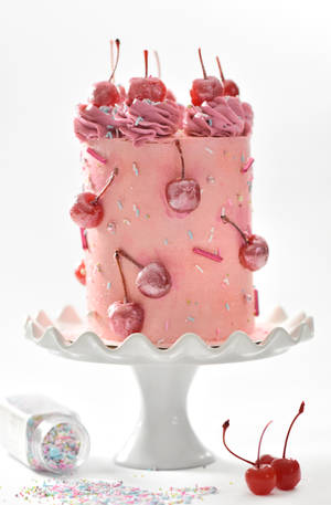 Pink Cherry Cake Wallpaper