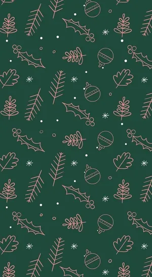 Pink Christmas Decor On Dark Green Wallpaper
