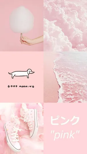 Pink, Clouds, And A Dog Are Shown In A Collage Wallpaper