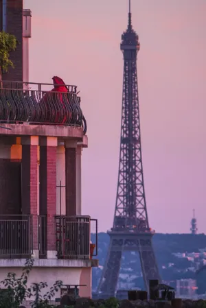 Pink Eiffel Tower Balcony Wallpaper