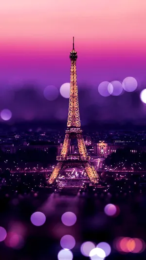 Pink Eiffel Tower Bokeh Lights Wallpaper