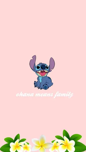 Pink Floral Aesthetic Stitch Ohana Wallpaper
