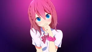Pink Haired Anime Girlwith Blue Eyes Wallpaper