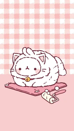 Pink Kawaii Molang As A Cat Wallpaper