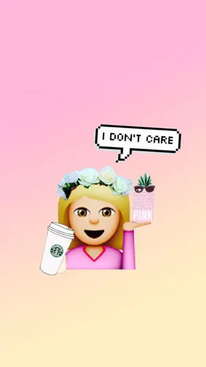 Pink Savage Emoji Girl I Don't Care Wallpaper