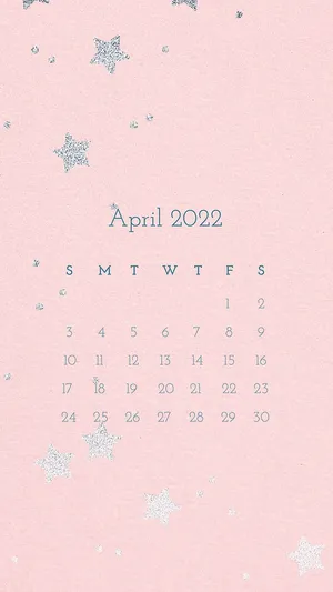 Pink Silver Stars April 2022 Calendar Wallpaper
