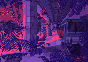 Pink Train Station Digital Art Wallpaper
