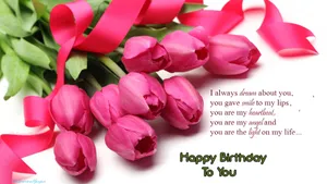 Pink Tulips Happy Birthday Flower Wallpaper