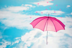 Pink Umbrella Love Hearts Sky Wallpaper