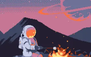 Pixel Art Astronaut Camping In Space Wallpaper