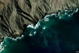 Pixel Seashore And Mountains Landscape Wallpaper