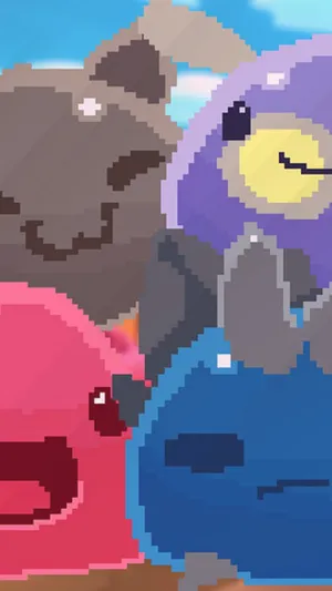 Pixelated Pixel Creatures With A Blue Sky Wallpaper