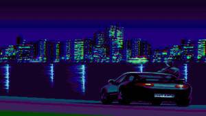 Pixelated Retro Anime Aesthetic Car Wallpaper