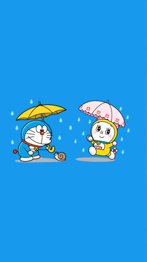 Playful Dorami And Doraemon Iphone Wallpaper