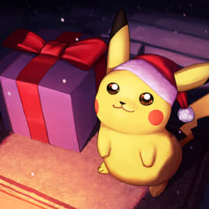 Pokémon Christmas Pikachu With Christmas Gift Wallpaper