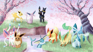 Pokémon Eevee Cherry Blossoms Wallpaper