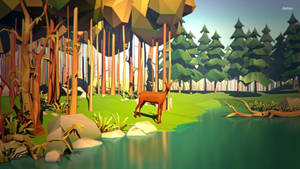 Polygon Art Deer In Forest Wallpaper