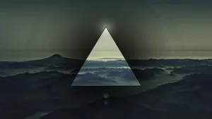Polyscape Art On Top Of A Scenic Mountain View Wallpaper