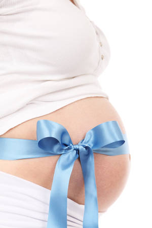 Pregnant Belly With Blue Ribbon Wallpaper