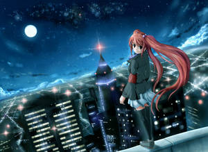 Preview Wallpaper Anime, Girl, City, Night, Wind Wallpaper