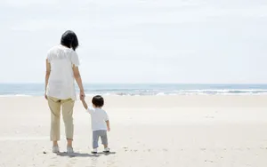 Preview Wallpaper Baby, Mother, Walking, Beach Wallpaper